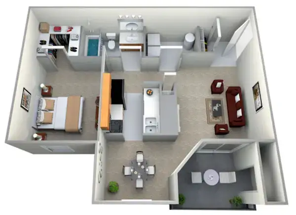 1 Bedroom Floor-Plan at Woodpsring Apartments