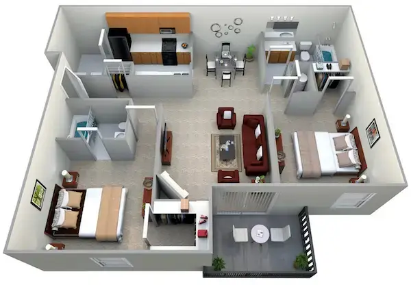 2 Bedroom Floor-Plan at Woodpsring Apartments