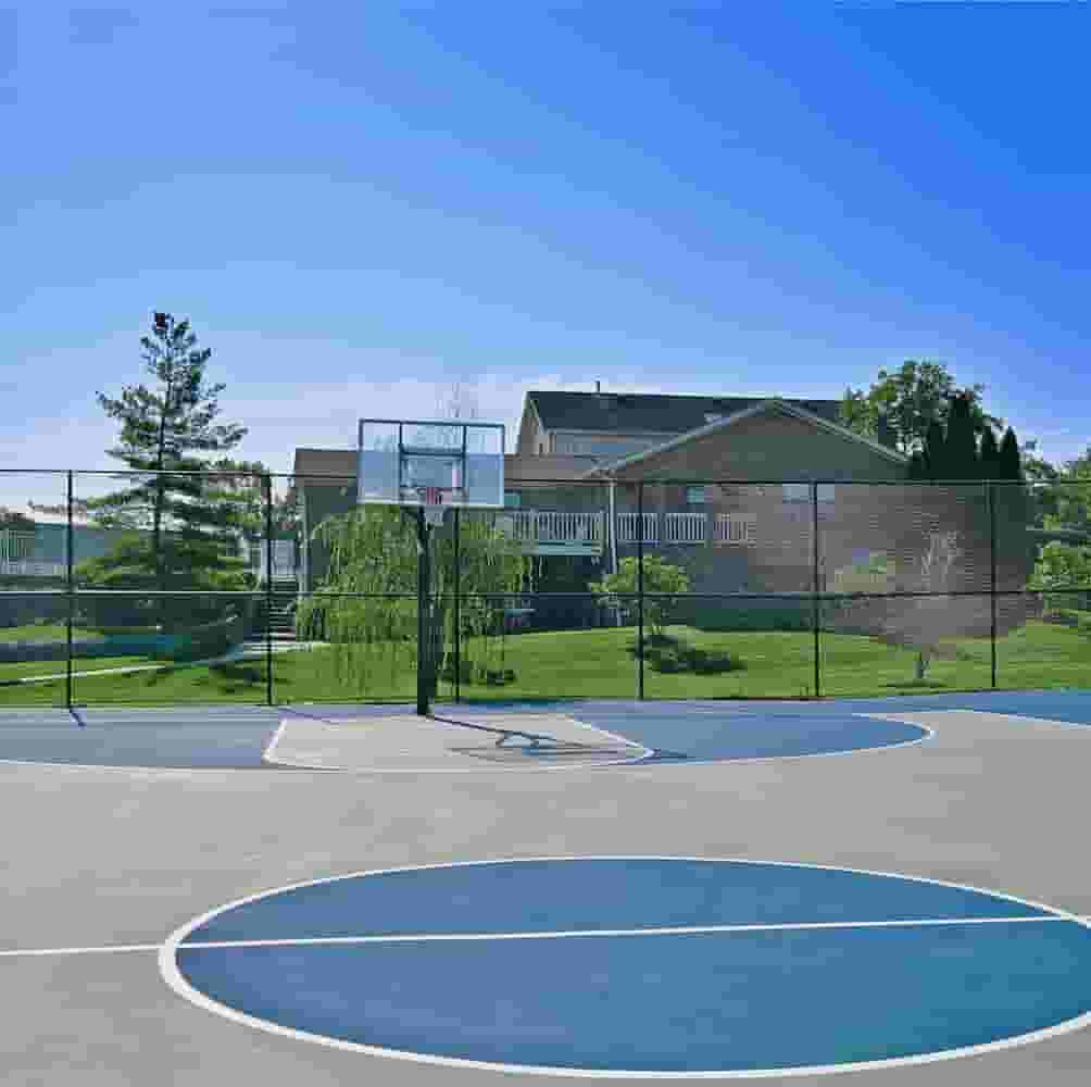 Blue and gray basketball court